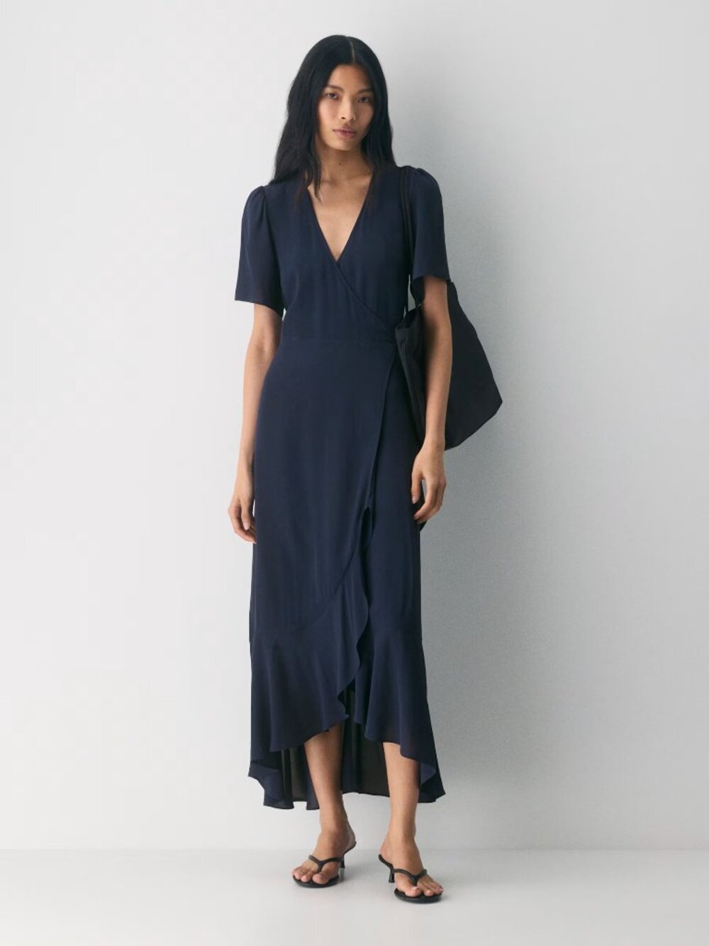 Aritzia Wilfred Gazette Wrap Dress in Admiral Navy Blue Size Medium NWT